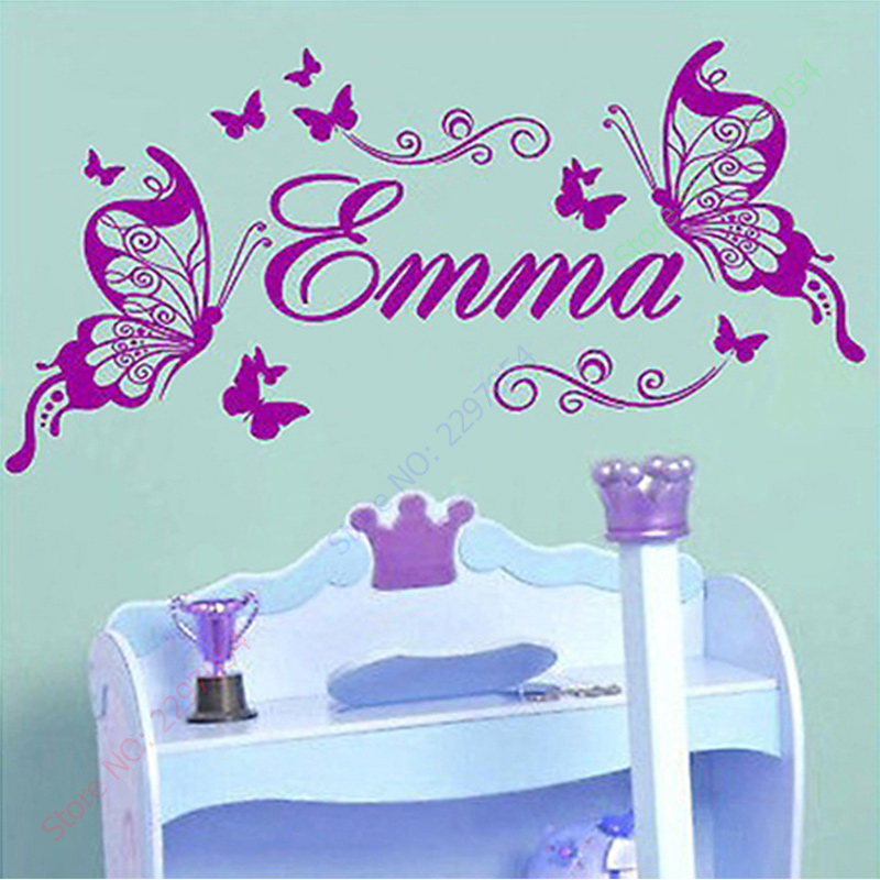 Baby Nursery Murals - Papillons en vinyle avec nom personnalisé,