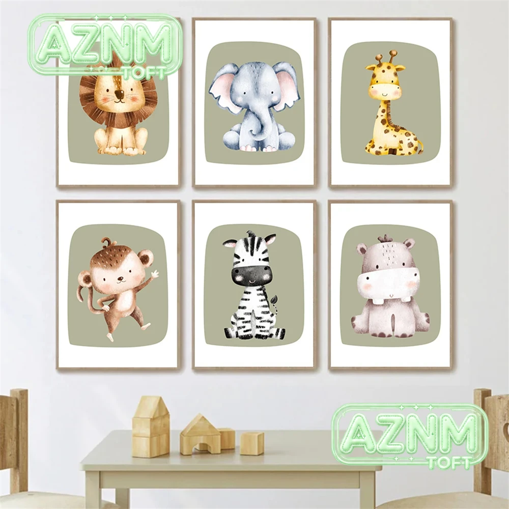 Baby Nursery Green - Affiche sur toile représentant un singe,