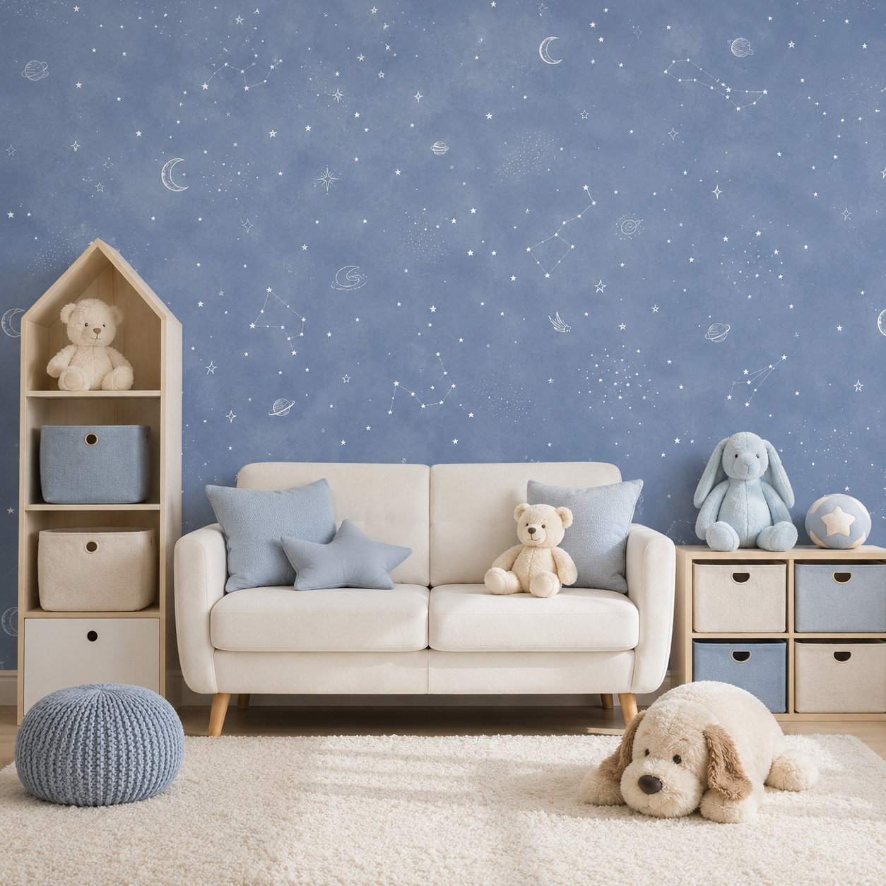 Baby Nursery Peel And Stick Wallpaper - Papier peint autocollant ciel étoilé bleu,