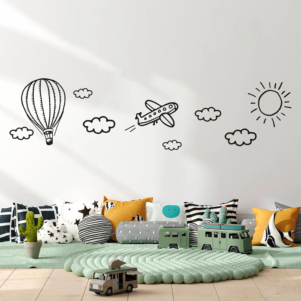 Baby Nursery Murals - Doodle enfants autocollant Mural avion ballon