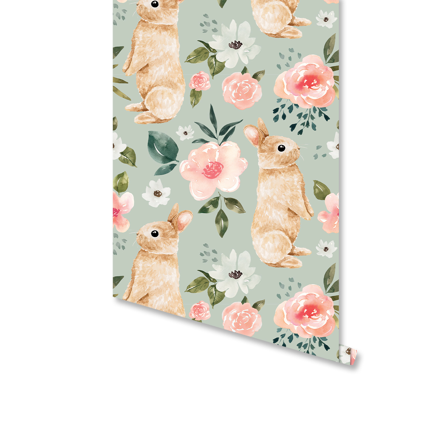 Baby Nursery Green - Papier peint floral vert sauge avec