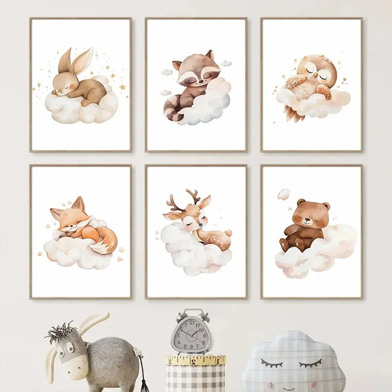 Dessin animé nuage Animal toil - Baby Nursery Murals avis et prix